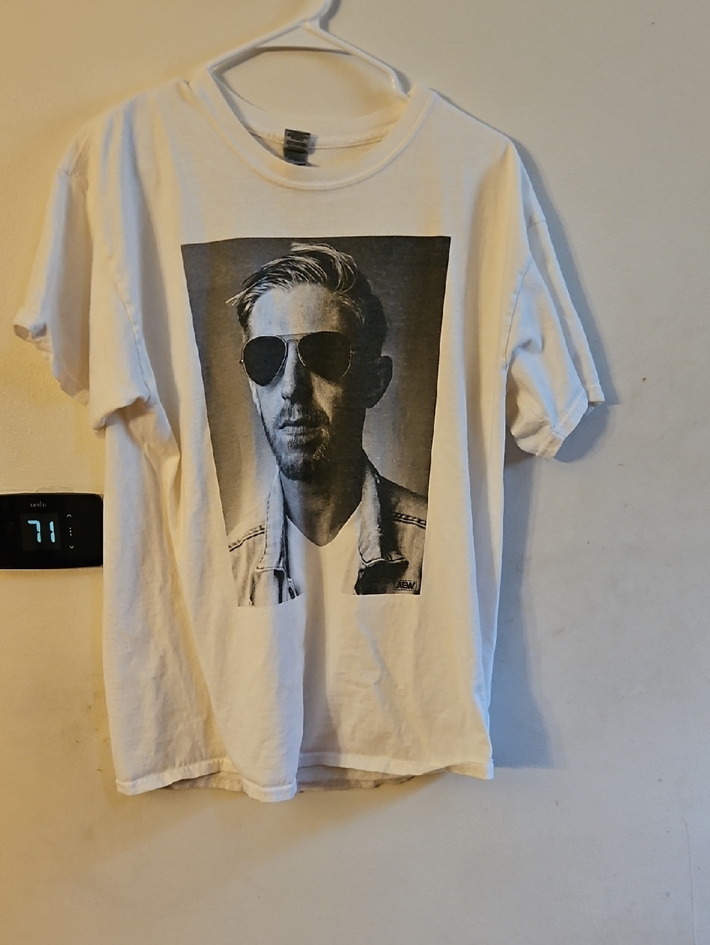 Men's Orange Cassidy White Graphic Short Sleeve Tee with Sunglass Portrait